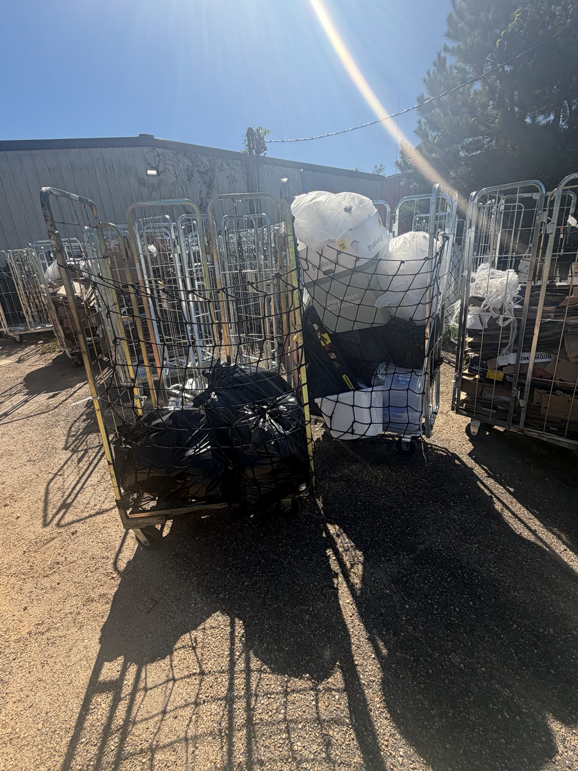 Rolling carts at a commercial pickup area